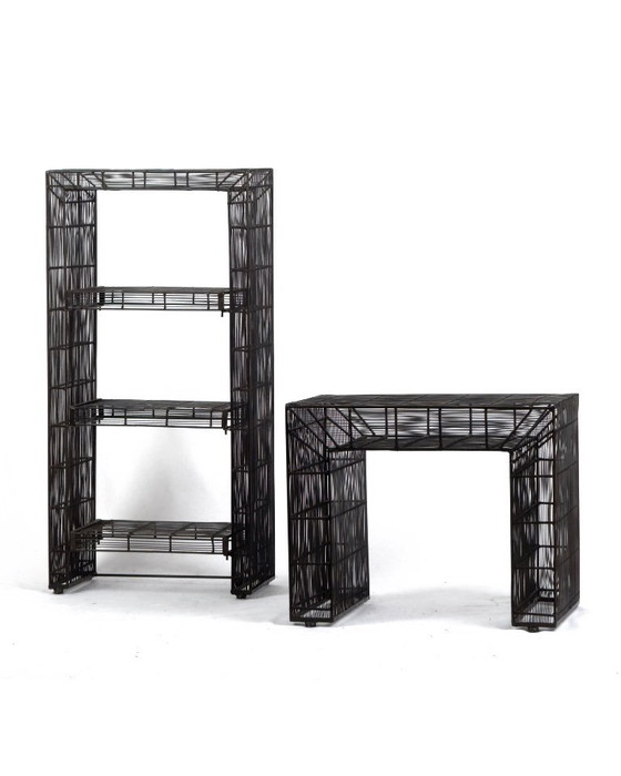 Image 1 of vintage Sculptural Metal Wire Shelving and Display Table Set