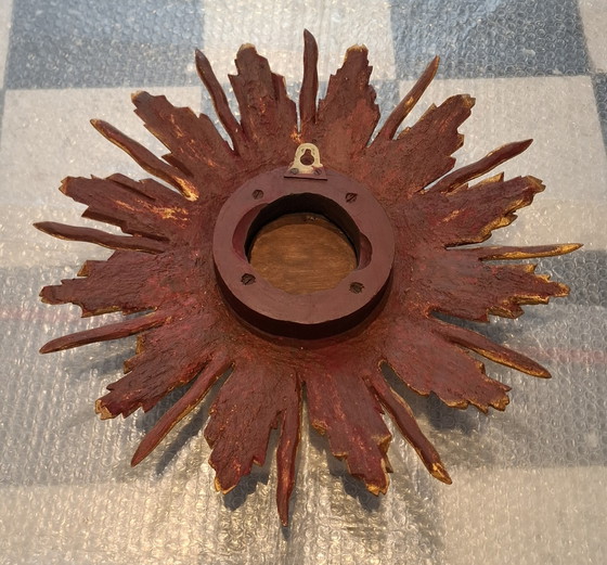 Image 1 of 46cm sun mirror in rare wood, 1950s version. Gold color.