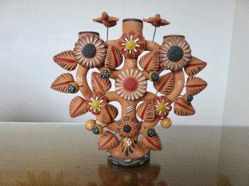Chandelier mexicain "arbre de vie" en terre cuite, "arbol de la vida" terracotta, 1970
