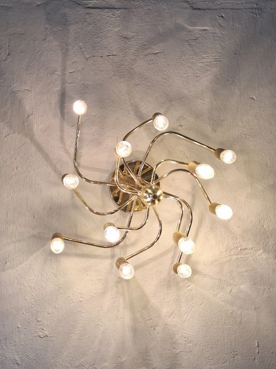Lampadario a Spirale Mid-Century in Ottone a 3 Livelli con 12 Luci, Anni '60 – Plafoniere, Brass (photo 7 of 7)