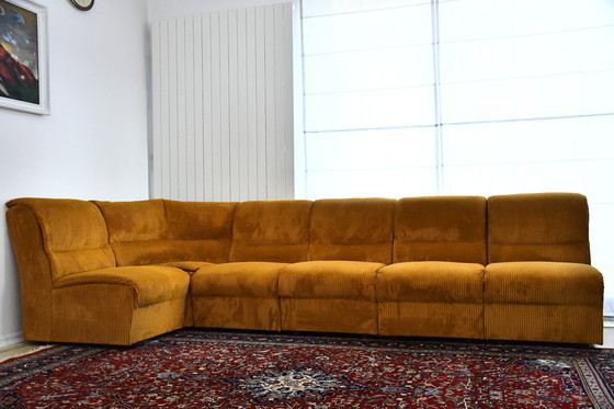Image 1 of Yellow Corduroy Angle Modular Sofa, 1970s, Set of 6