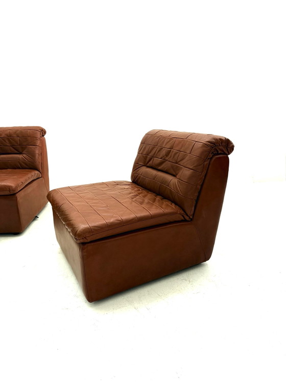 Vintage 6-delige modulaire patchwork elementenbank ‘80, Modulaire banken, Kunststof, Leer, Bruin (foto 9 van 10)