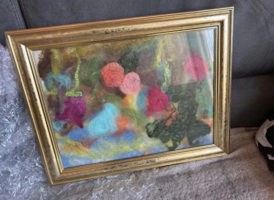 Filzkunst Gemälde 50x40, Gemälde & Zeichnungen, Holz, Baumwolle, Gold (Foto 4 von 5)