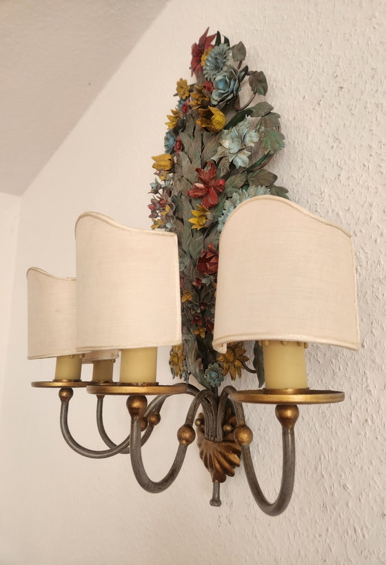 Set di 3 applique da parete CIANI Firenze, dipinte e forgiate a mano, applique fiorentine "Bouquet – Metal (photo 5 of 15)
