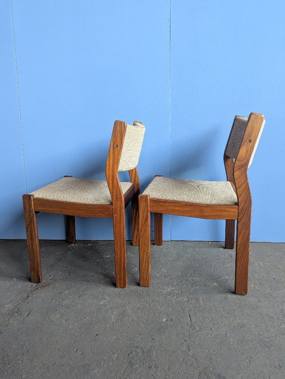 Image 1 of 2x Esszimmerstühle aus beigefarbenem/braunem Teakholz im Mid-Century-Stil