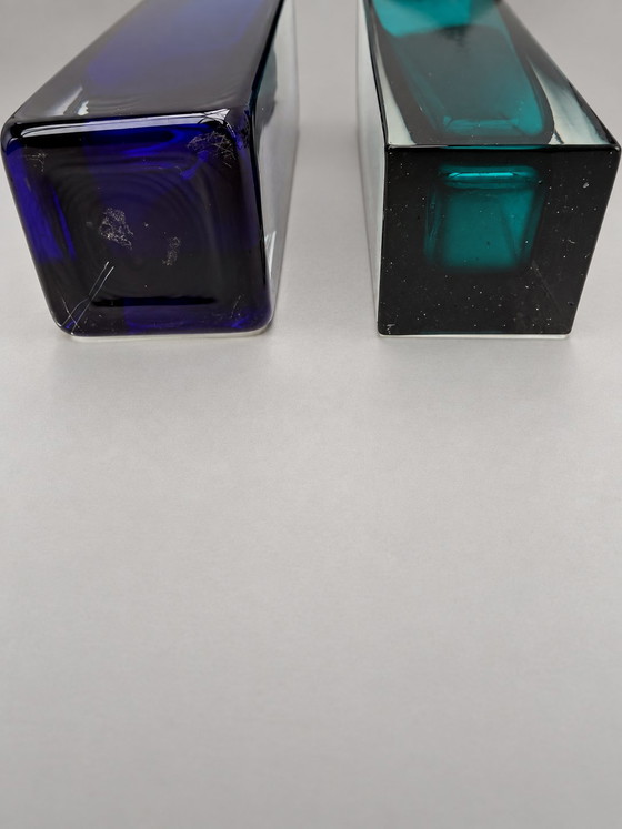 Set di 2 Vasi a Blocco Vintage 'Sommerso' – Blu Cobalto & Petrolio (Stile Murano) – Glass (photo 3 of 7)