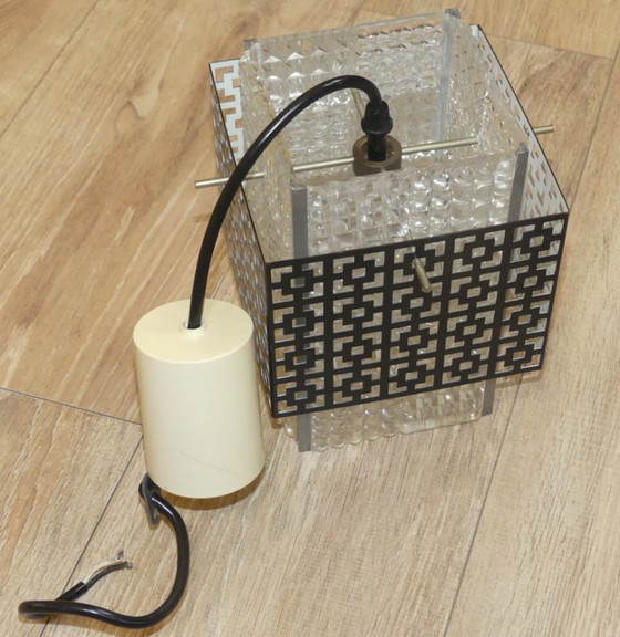 Image 1 of Delicate 1960s/70s pendant lamp, hallway light, grid cube design, black metal pendant light, kitchen lamp