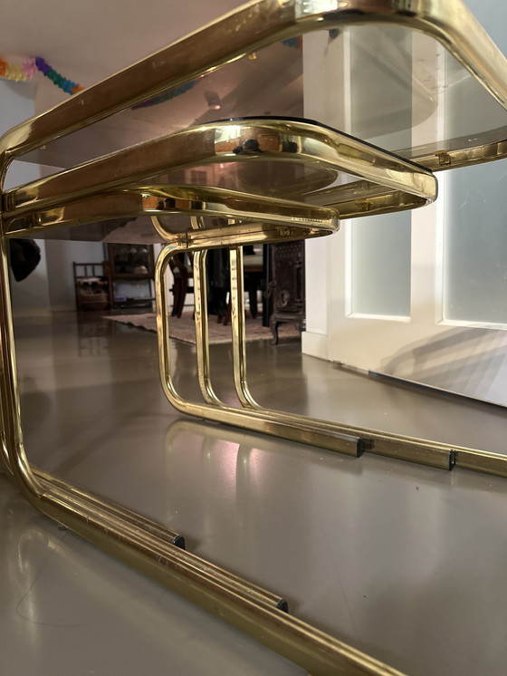 Image 1 of Tavolino impilabile in vetro fumé e cromato di metà secolo, Milo Baugham