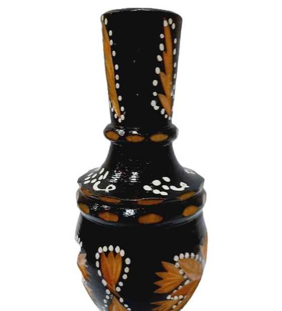 Image 1 of Vintage Hand-Carved Wood Bottle, Flask, Vase