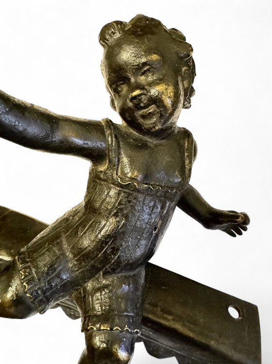 Paar putti met vogels in gebronsd brons, Beeldhouwkunst, Zwart (foto 9 van 10)