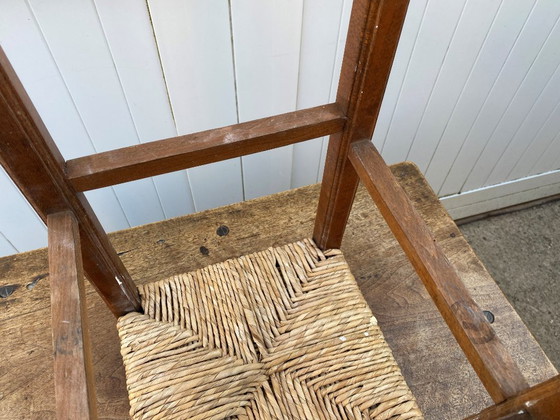 Image 1 of Sgabello rustico anni '50 in legno e paglia