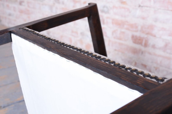 Restored Art Deco Armchair, Oak, Repolished, Reupholstred, Czech, 1920s – Textile, Wood (photo 13 of 15)