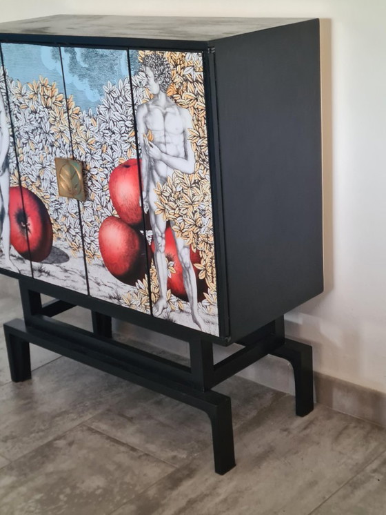 Image 1 of Upcycled 1950s Cabinet – Fornasetti-Style “Adam & Eve” Print – Drinks Cabinet or Statement Storage