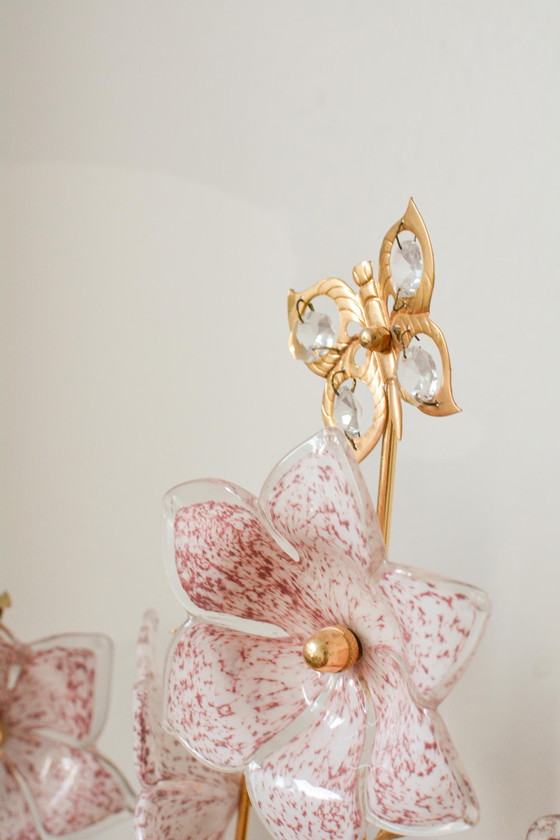 A Pair of Vintage Pink Murano Glass Flower Table Lamps, Italy, 1970s – Gold, Italian Design (photo 10 of 10)