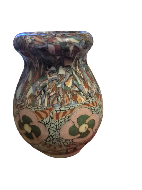 Veelkleurige keramische Vaas met bloemmotieven, jean germino, Vazen, Keramiek, Meerdere kleuren, Modern (foto 2 van 11)