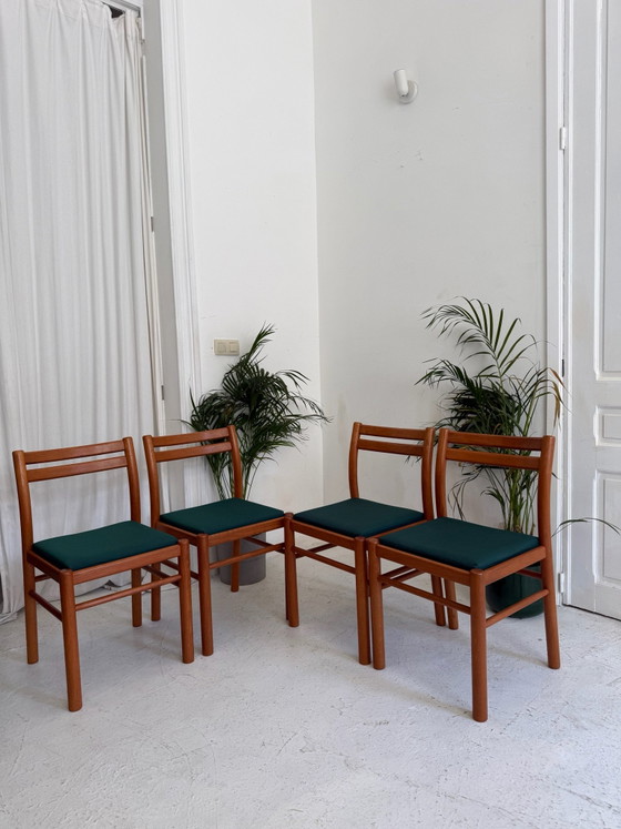4 Scandinavian solid teak Dining chairs, Textile, Wood, Brown (photo 8 of 9)