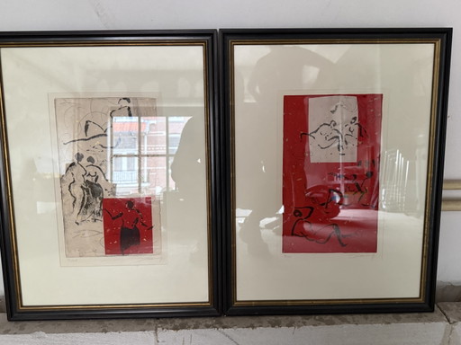 Set of 2 Etchings by Deok Sung Kang