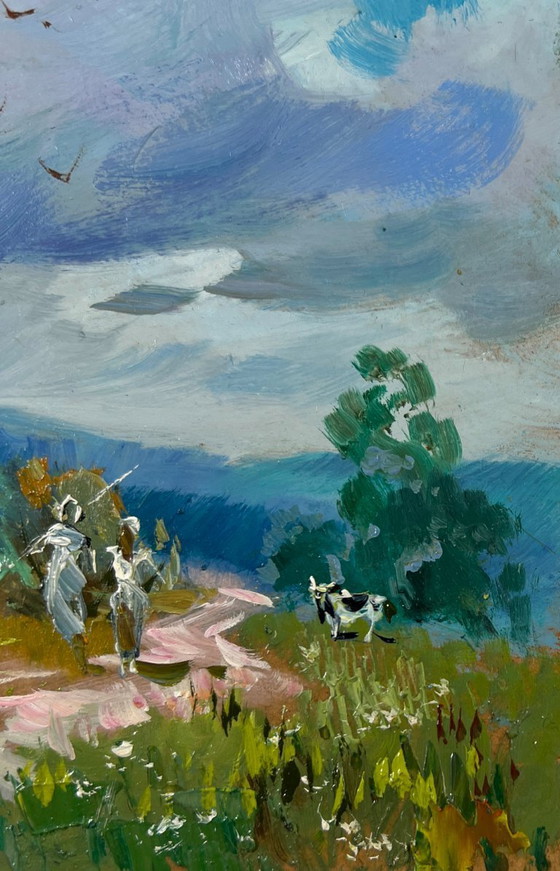 Image 1 of Original Oil Painting Summer Nature Landscape Path to the sky
