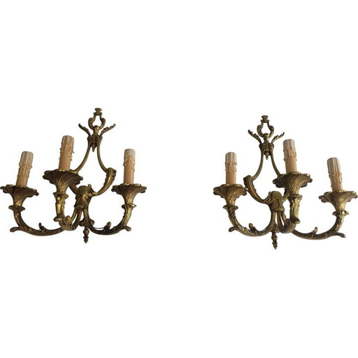 Par de apliques de pared vintage estilo Luis XV, 1960