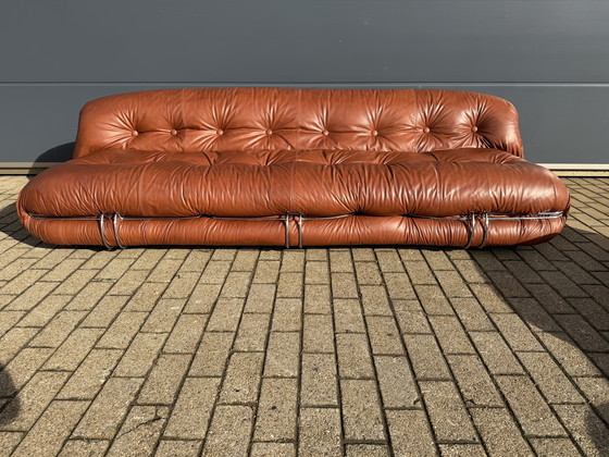 Image 1 of Cassina Soriana original de los años 70 de 4 plazas + 2x1 plazas Tobia & Afra Scarpa en cuero coñac