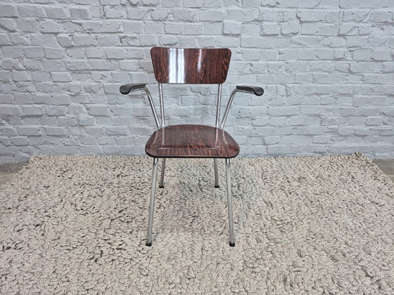 Poltrona singola design vintage Brabantia, Formica effetto palissandro, braccioli in bachelite, Paesi Bassi, (photo 2 of 5)