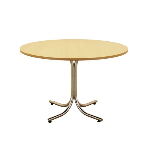 Tavolo da pranzo rotondo italiano con piano in laminato su base cromata, anni '80