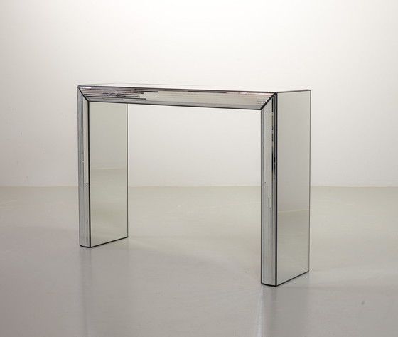 Image 1 of Exclusive Striking Minimalist Handmade Silver Mirror Console Table / Wall Art Object, 1980s