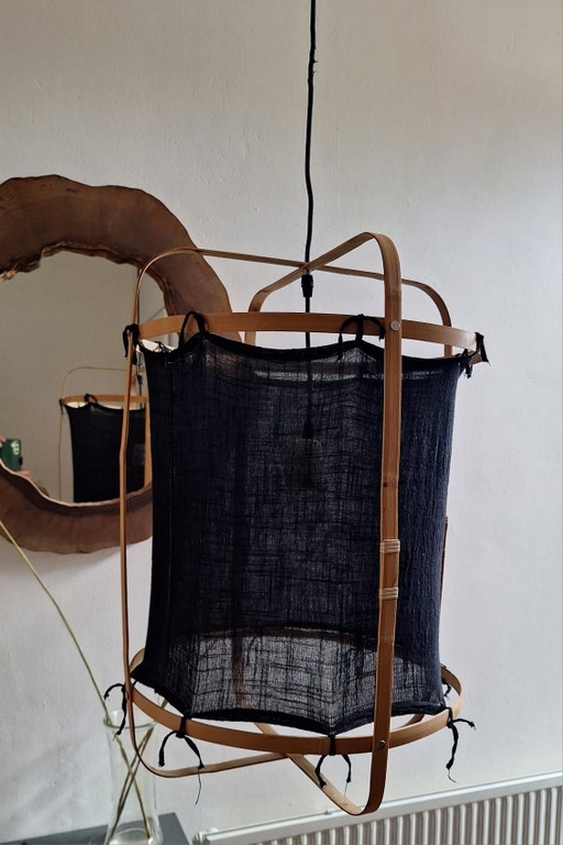 Bohemian plafondlamp bamboe en linnen