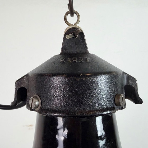 Image 1 of Industrial Black Enamel Bauhaus Pendant Lamp, 1930s