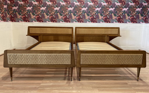 Pair De Lits Rotin Design 1950