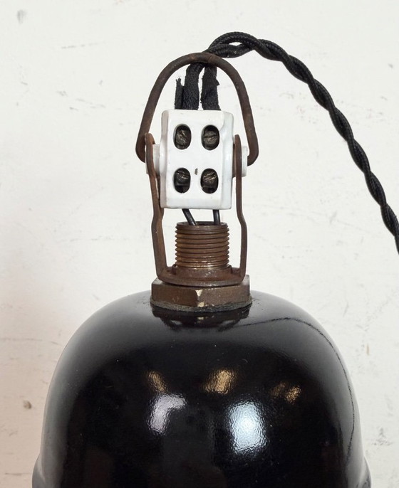 Image 1 of Black Enamel Industrial Pendant Lamp from AEG, 1930s