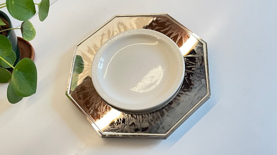 Image 1 of Set van 6 vintage zilveren metalen borden
