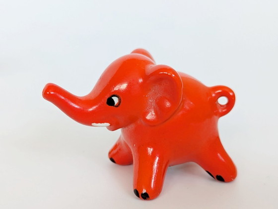 Image 1 of Goebel West Germany Elephant Pair Tangerine Orange Porcelain 1970s MCM Figurines