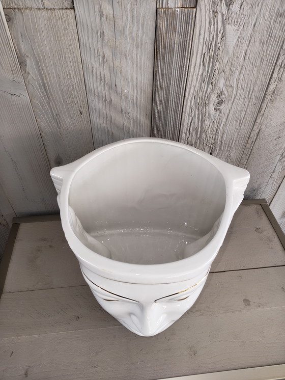 Image 1 of Antica Athena Pharaoh Keramik-Blumentopf aus den 80er Jahren, weiß, mit 24-karätigem Gold, italienischer Blumentopf