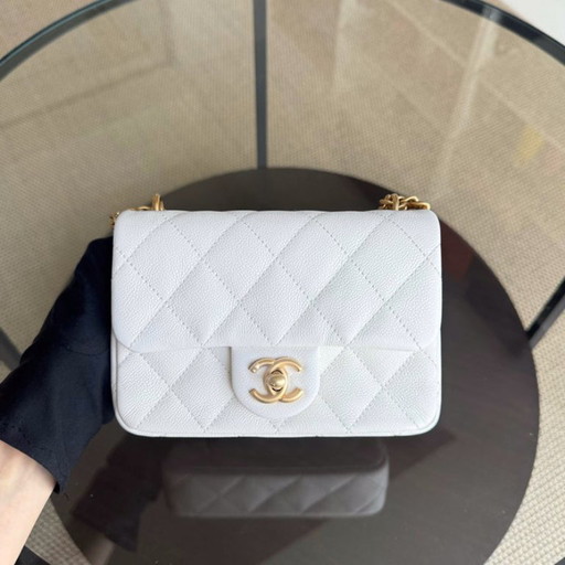 Chanel Flap Mini 21CM Sweetheart 23P - Caviar Quilted White Gold Hardware Microchip