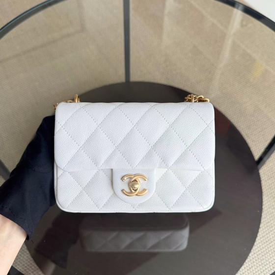 Image 1 of Chanel Flap Mini 21CM Sweetheart 23P - Caviar Quilted White Gold Hardware Microchip