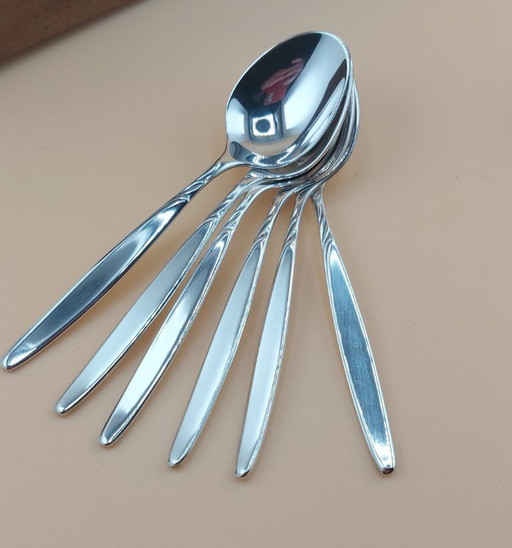 Setje verzilverde theelepeltjes in houten doosje