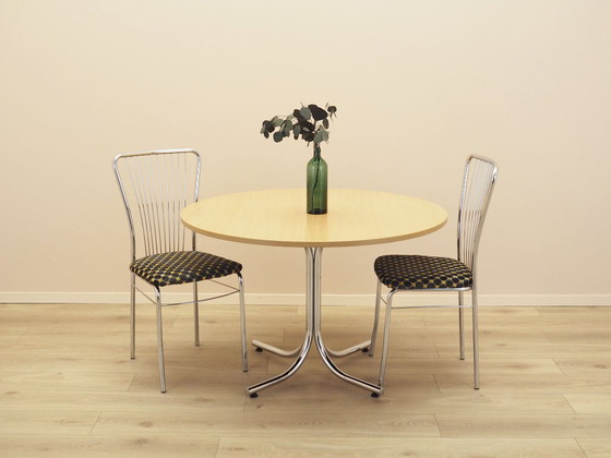 Set di sedie in metallo con schienale a ventaglio, nuova tappezzeria, Danimarca, anni '80 – Sedie da pranzo (photo 2 of 13)