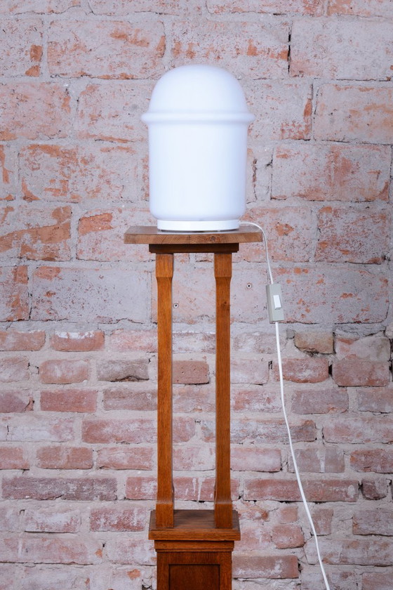 Restored Mid-Century Table Lamp, Lacquered Metal, Opal Glass, Czech, 1960s, White, Mid Century Modern (photo 2 of 7)