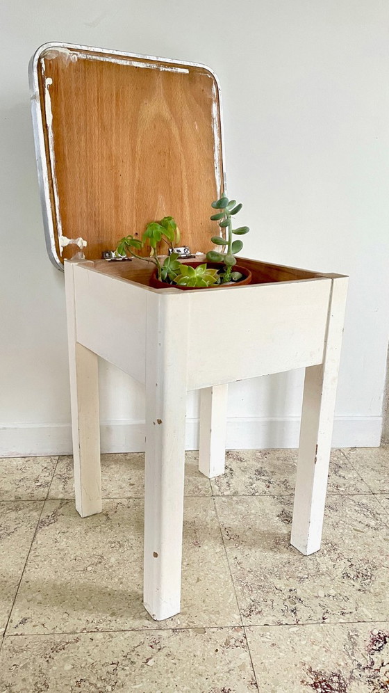 Vintage Houten Opbergkrukje, BBI, Aluminium, Groen (foto 6 van 26)