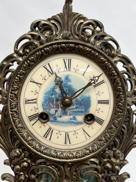 Orologio da camino antico in stile Rococò – Vetro, Marmo (photo 5 of 7)