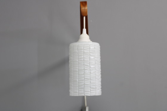 Image 1 of 1960s Wooden Wall Lamp with Glass Shade, Czechoslovakia