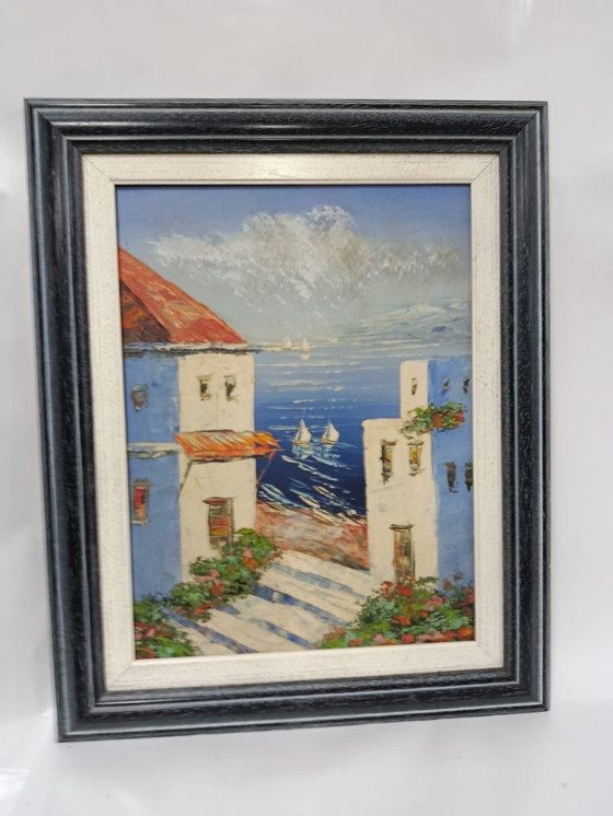 Image 1 of Lienzo mediterráneo pintado a mano inspirado en Grecia 🇬🇷