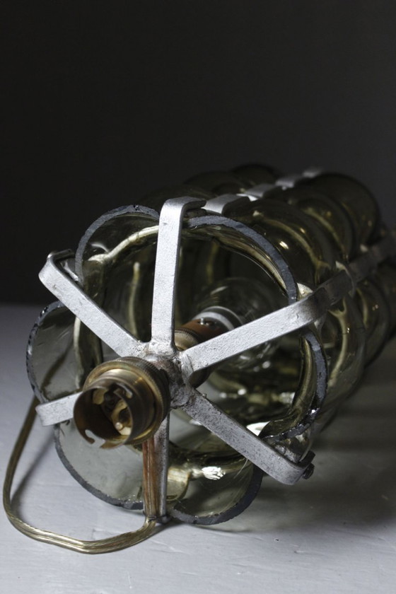 Vintage Brutalist Lamp Double Lighting Blown Glass in Cage 20th Century Design – Table lamps (photo 11 of 11)