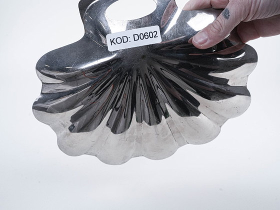 Image 1 of Plat de service en forme de coquillage, acier inoxydable, design danois, années 1970, fabriqué au Danemark