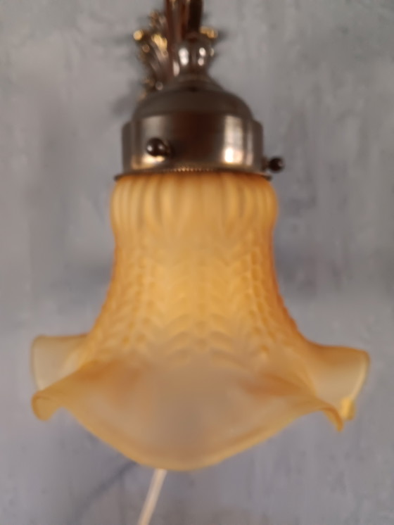 Image 1 of Vintage Wall Lamp Flower Design Milk Glass Art Nouveau Style