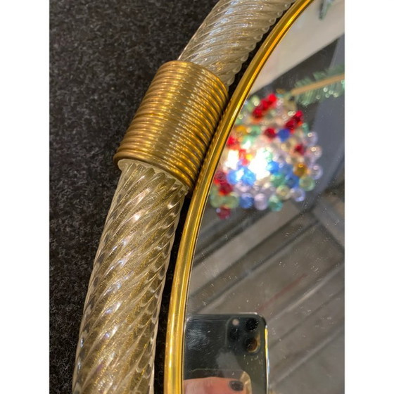Image 1 of Espejo de pared de cristal de Murano veneciano con detalles Torgiglione-Torchon, estilo Barovier