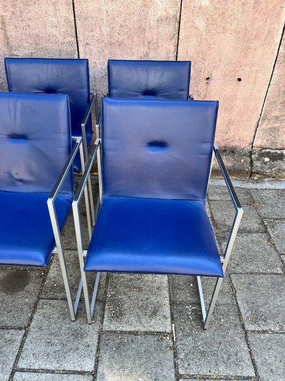 Image 1 of 8 sillas de comedor Arco Frame / Cuero azul / Burkhard Vogtherr
