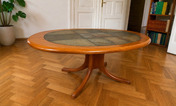 Brutalist vintage living room table | Cherry wood & natural stone | 70s/80s | Mid-Century – Coffee tables (photo 3 of 6)