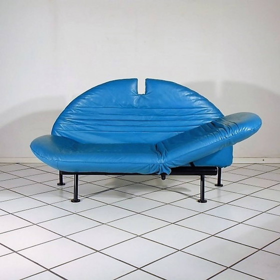 Image 1 of Sofa Loveseat turquoise leer van Walter Leeman voor Sormani, 1980